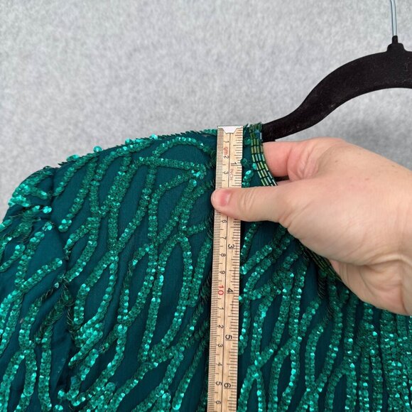 Laurence Kazar Womens VTG Silk Cocktail Party Dress Size M Green Sequin Beaded - Picture 15 of 16